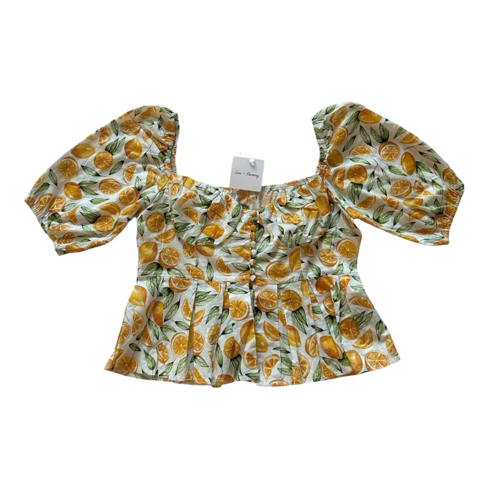 NWT Love + Harmony Orange-Print🍊Off-the-Shoulder Crop Top